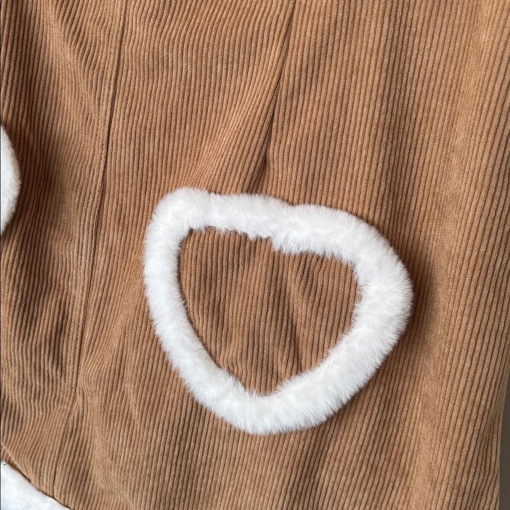 Brand New SHEIN X Care Bears Embroidered Tan Corduroy Mini Skirt Faux Fur Trim - Picture 12 of 15